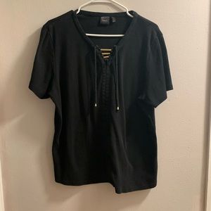 Rafaella Black LaceUp Short Sleeve Black Shirt